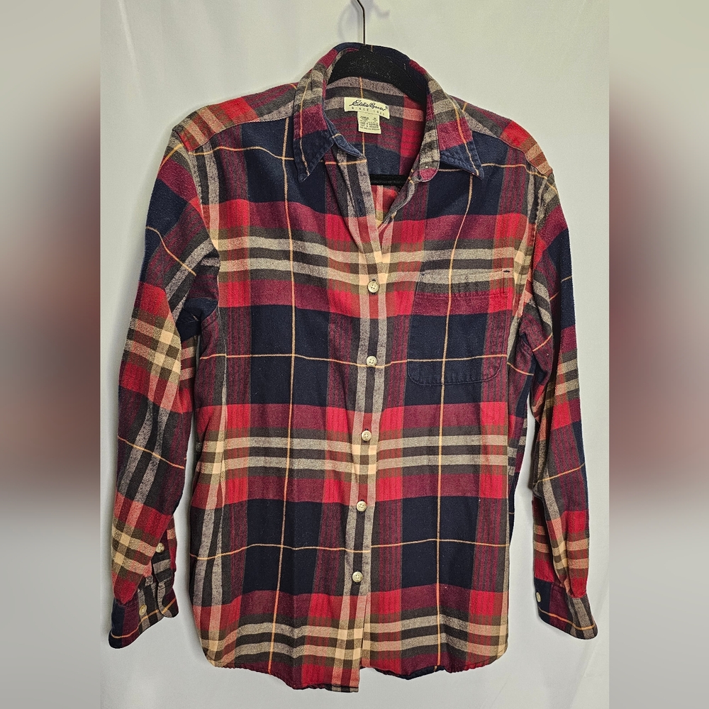 Eddie Bauer Vintage 100% Cotton Plaid Flanner Top